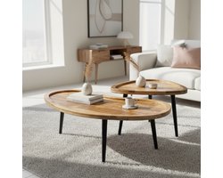 Timo DuoFlex Mangohouten Salontafel Set – Organische Salontafels 2-delig – Mangohout & Metaal – Klein (57×59×37 cm) & Groot (62×102×33 cm) – Altameubel
