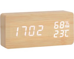 TIN-IN Digitale klok - Bureauklok - Wooden look - Licht hout + Witte cijfers met Temperatuur- en Luchtvochtigheidsmeter