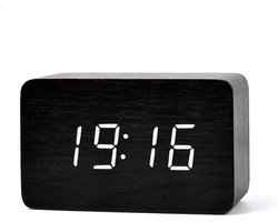 TIN-IN - Digitale klok - Bureauklok - Wooden look - Zwart hout + Witte cijfers