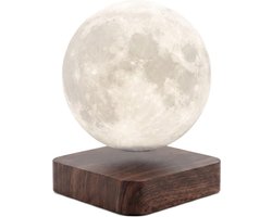 TIN-IN Zwevende Maanlamp Donker Eiken Hout – Magnetische Levitatie Tafellamp – LED Lamp met 3 Lichtkleuren – Sfeerverlichting voor Slaapkamer & Woonkamer – Nachtlamp