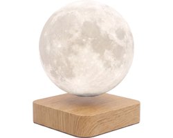 TIN-IN Zwevende Maanlamp Licht Eiken Hout – Magnetische Levitatie Tafellamp – LED Lamp met 3 Lichtkleuren – Sfeerverlichting voor Slaapkamer & Woonkamer – Nachtlamp