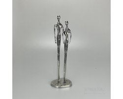 Tinnen Echtpaar Beeld – Modern Gestileerd Koppel 24 cm – Handgemaakt Tin – Luxe Cadeau & Woondecoratie - sculptuur het gezin - 10 jarig huwelijk