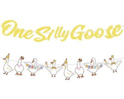 Tinoaly One Silly Goose Banner, Boerderijdieren Thema Banner Ganzen Thema Feestartikelen Boerderijdieren Verjaardagsdecoratie voor 1e Verjaardagen Bijeenkomsten Babyshower Feesten