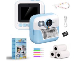 TinyPlay Kindercamera met foto printer - 48MP - Digitale Camera Kinderen - 32GB SD kaart - Full HD Foto en Video - Spelletjes - Fotoprinter - Kinder camera - Digitale kindercamera - Blauw