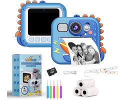 TinyPlay Kindercamera met foto printer - Siliconen Hoes - 48MP - Digitale Camera Kinderen - 32GB SD kaart - Full HD Foto en Video - Spelletjes - Fotoprinter - Kinder camera - Digitale kindercamera - Blauw