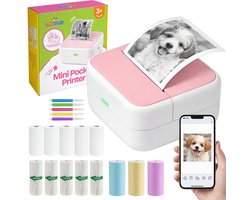 TinyPlay Mini Printer 300 DPI - Pocket Printer - 13 rollen papier in kleur, Sticker en wit - Mobiele fotoprinter - voor Smartphone - Thermische draagbare printer - Thermal miniprinter