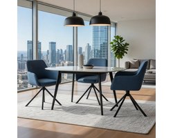Tipton Luxe Draaibare Eetkamerstoel met Armleuningen en 180° Auto-Return – Corduroy Design – Comfortabele Gestoffeerde Stoel tot 150 kg – Blauw | Novihome