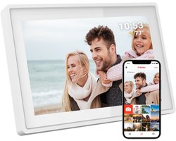 Tiqvi - Digitale fotolijst, WiFi en Frameo App - Fotokader 10 inch - Touchscreen - Wit