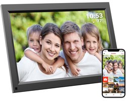 Tiqvi - Digitale fotolijst, WiFi en Frameo App - Fotokader 15.6 inch - Touchscreen - Zwart