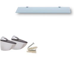 Tische Glazen wandrek, 40 x 17,8 cm, badkamerrek, glazen plank voor badkamer, doucheplank met 6 mm ESG-veiligheidsglas en metalen houders, gemonteerd, verschillende maten, wit