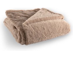 Tiseco - Deken plaid RUBY - zacht imitatie konijnenbont - 150x200 cm, taupe