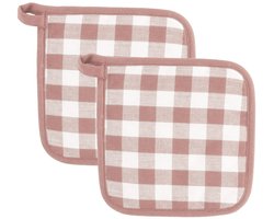 Tiseco Gingham Pannenlap - 2 Stuks - 20 x 20cm - Roze