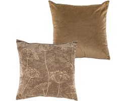 Tiseco Home Studio - Cushion (filled) ANNA - Velvet - Floral print - Square - 45x45cm - Taupe - ShopVlot