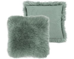 TISECO HOME STUDIO - Cushion (filled) - faux sheepskin and suede - Square - 45x45 cm - Green - ShopVlot