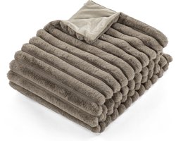 Tiseco Home Studio - Deken RABBIT STRIPE - imitatie konijnenbont plaid - 130x170 cm - Taupe