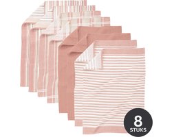 Tiseco Home Studio - Keukenhanddoek MULTILINES - SET/8 - 100% katoen - ultra-absorberend - sneldrogend- duurzaam materiaal - 50x70 cm - Roze