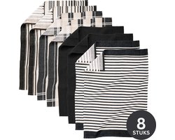 Tiseco Home Studio - Keukenhanddoek MULTILINES - SET/8 - 100% katoen - ultra-absorberend - sneldrogend- duurzaam materiaal - 50x70 cm - Zwart