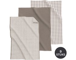 Tiseco Home Studio - Keukenhanddoek XL-LINE - SET/9 - 100% katoen - met ophanglus - ultra-absorberend - sneldrogend- duurzaam materiaal - 50x70 cm - Taupe