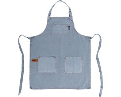 Tiseco Home Studio - Keukenschort HAVANA - 100% katoen - Verstelbaar nekdesign, gemakkelijk schoon te maken, ruime voorzakken - 74x85 cm - Blauw