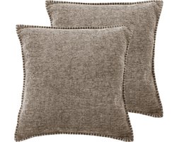 Tiseco Home Studio - Kussen DAMIAN (gevuld) - SET/2 - 100% polyester - met rits - hoes is wasbaar - voor bank, zetel, bed of stoel - Vierkant - 45x45 cm - Vintage Khaki