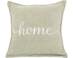 TISECO HOME STUDIO - Kussen (gevuld) DAMIAN - Geborduurde HOME tekst - Vierkant - 45x45 cm - Groen