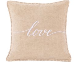 TISECO HOME STUDIO - Kussen (gevuld) DAMIAN - Geborduurde LOVE tekst - Vierkant - 45x45 cm - Ivoor
