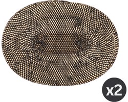 TISECO HOME STUDIO - Placemat RATTAN - SET/2 - 100% rotan - Handgeweven, hittebestendig, duurzaam - Ovaal - 30x40 cm - Zwart