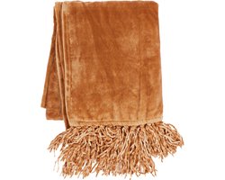 Tiseco Home Studio - Plaid deken - met franjes - super zacht - 220x240 cm - Oranje