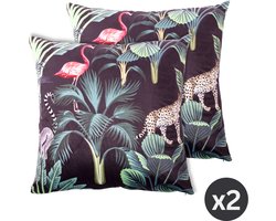 Tiseco - Kussen (gevuld) Bloemen print - SET/2 Fluweel - 45x45 cm