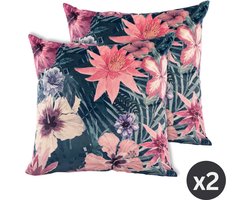 Tiseco - Kussen (gevuld) Bloemen print - SET/2 Fluweel - 45x45 cm