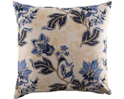 Tiseco - Kussen (gevuld) - Bloementekening print - 45x45 cm, blauw beige