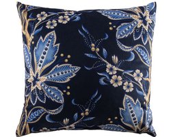 Tiseco - Kussen (gevuld) - Bloementekening print - 45x45 cm, blauw beige
