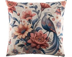 Tiseco - Kussen (gevuld) - Bloementekening print - 45x45 cm, blauw roze