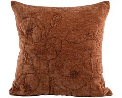 Tiseco - Kussen (gevuld) JULOT - Geborduurde bloemen - 45x45 cm, Cognac