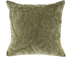 Tiseco - Kussen (gevuld) JULOT - Geborduurde bloemen - 45x45 cm, Groen