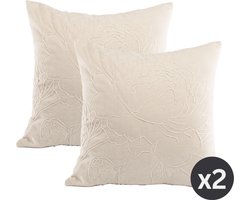 Tiseco - Kussen (gevuld) JULOT - Geborduurde bloemen - 45x45 cm, ivoor