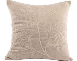 Tiseco - Kussen (gevuld) JULOT - Geborduurde bloemen - 45x45 cm, Zand