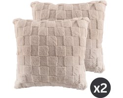 Tiseco - Kussen (gevuld) RAVA - super zacht stof - geruit patroon - 45x45 cm, Taupe