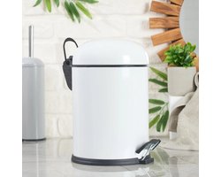 Tiss® Pedal Bin Classic Pedaalemmer - 2-delig- Ronde deksel - badkamer en toilet- 5 l - Wit