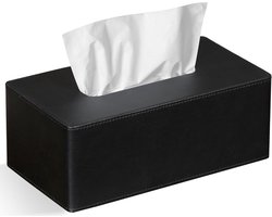 Tissue Box Cover - Rechthoekig - PU Leer - Gezichtstissue Dispenser - Box Houder - Voor Kaptafel Badkamerdecoratie (Zwart)