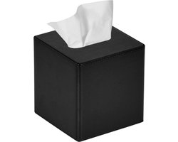Tissue Box Cover Vierkant PU Leer Gezichtstissue Box Houder Geschikt voor Kaptafel Badkamerdecoratie (Zwart)