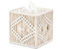 Tissue Box Cover， Vierkante Open Bodem Tissue Box， Houder Boho Decor Tissue Organizer Boheemse Handgemaakte Geweven Tissue Cube Box voor Badkamer Slaapkamer Dressoir Woonkamer Kantoor Dorm