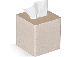 Tissue Box Cover Vierkante PU Lederen Facial Tissue Box Houder voor Dressoir Badkamer Decor (Beige)