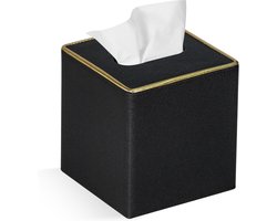 Tissue Box Cover Vierkante PU Lederen Facial Tissue Box Houder voor Dressoir Badkamer Decor (Zwarte Parel)