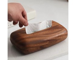 Tissue Box - Tissuebox houder - Tissue box vierkant - Vierkante plastic tissuehouder -Walnoothouten hoes - Met gepolijste afwerking -Met magneet - Voor tafelblad - Badkamer - Kantoor - Nachtkastjes