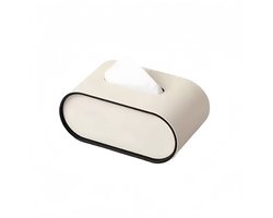 Tissue box-Toiletpapierhouder -Beige Ovale Lederen Tissue Box Houders - met Zwarte Randaccenten - voor Badkamer Toilet Slaapkamer Woonkamer Tafel