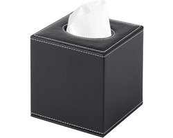 Tissuebox - Opbergdoos - Doos voor afstandsbediening - Magnetische bodem - Leer - 11x11x8cm - Geschikt voor het opbergen en organiseren van tissues in restaurants, kantoren, huizen en hotelkamers - Zwart