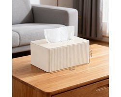 Tissuebox - Rechthoekig - Geschikt voor woonkamer, badkamer en kantoor - Leer - Gebroken wit