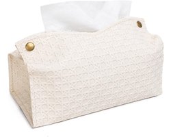 Tissueboxhoes Van PU Leder – Rechthoekig – Modern Design – Met Knoopsluiting – Voor Badkamer, Woonkamer en Kantoor – 22,4 x 12,4 x 9,4 cm – 1 Stuk – Beige
