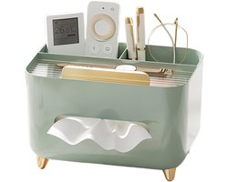 Tissueboxhouder, multifunctionele tissueboxhoes, bureau-organizer voor afstandsbediening, met tussenschotten, geschikt voor woonkamer, slaapkamer, kaptafel, thuiskantoor (groen).
